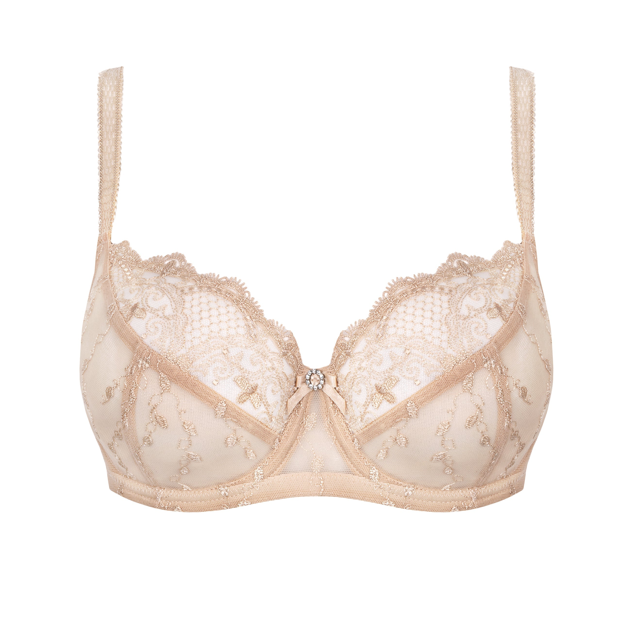 Sheer Lace Full Figure Bra Aurora Beige