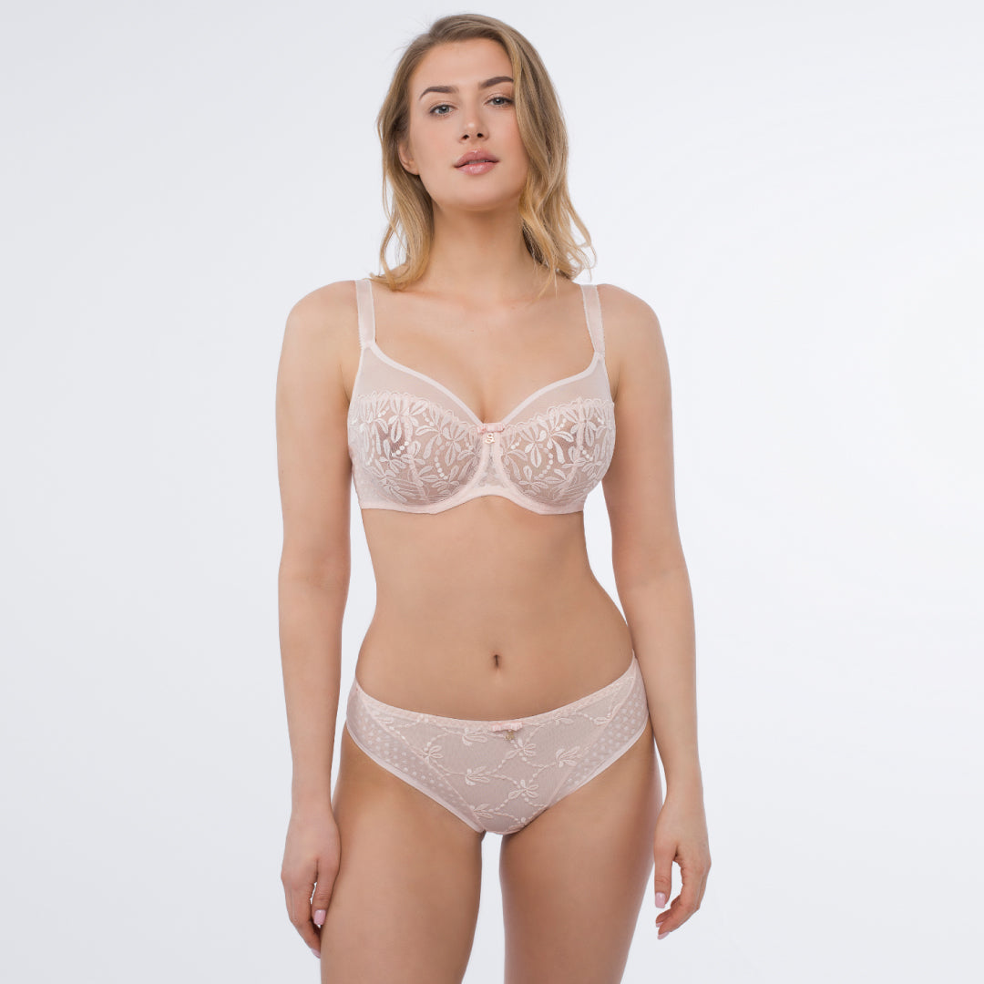 Samanta Donna Powder Rose Sheer Mesh Embroidered Underwire Bra