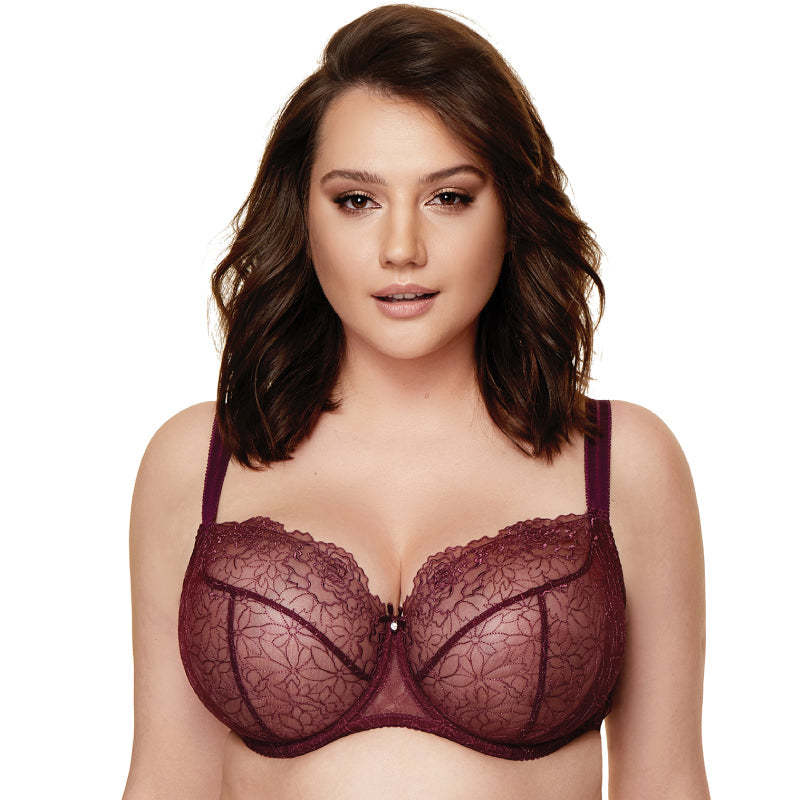 Gorteks Pamela Aubergine Sheer Mesh Balconette Bra-2