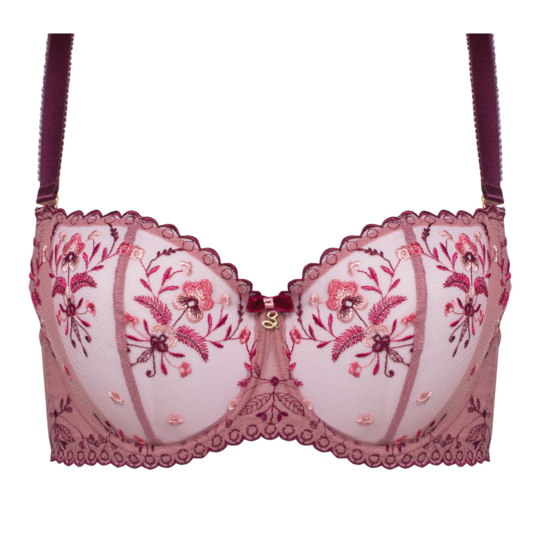 Samanta Viola Rose Sheer Mesh Embroidered Balconette Bra