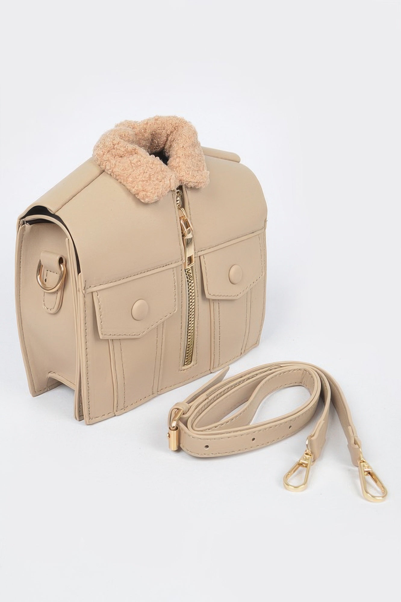 Faux Leather Fur Jacket Crossbody Bag