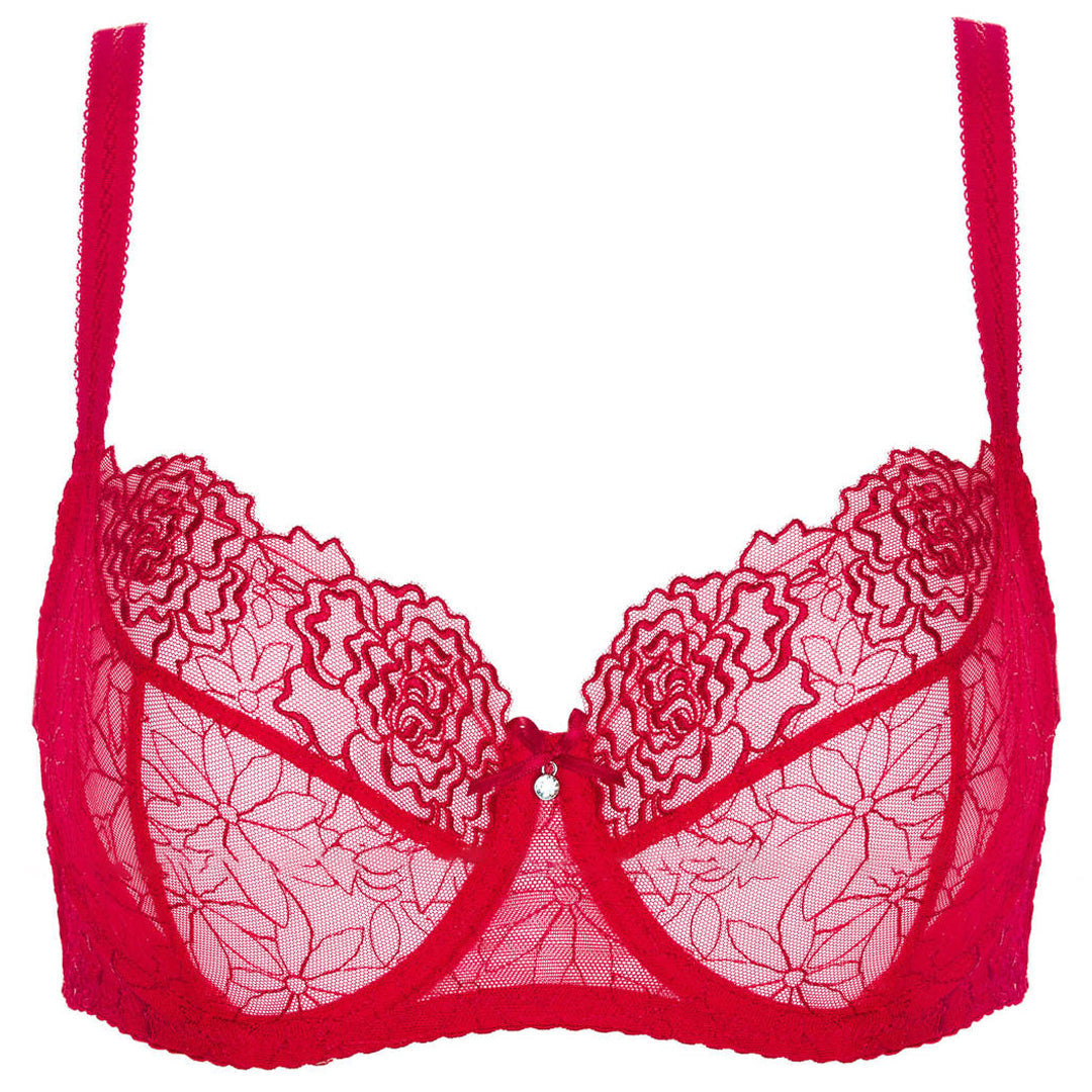 Gorteks Pamela Red Sheer Mesh Balconette Bra-4
